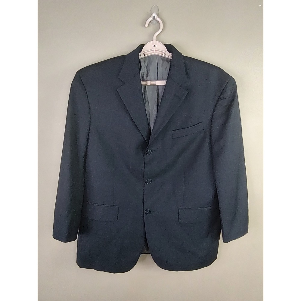 Oscar de la Renta Mens 42S Black Wool Cashmere Windowpane Blazer Sport Coat 3769